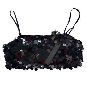 House Of Harlow NWT Crop Top Party Clubwear Rave Black Sequins Sparkle Sexy L